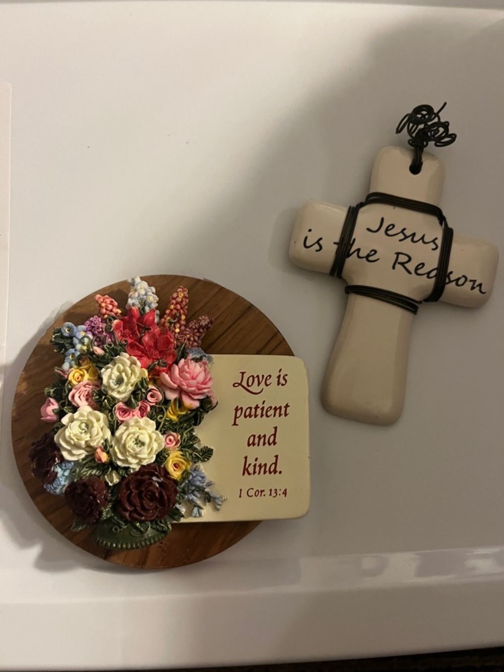 Cream Ceramic Cross Wall Accent with Scripted Message